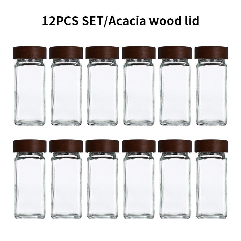 [Acacia wood] seasonings bottle set of 12 (including markers, stickers, funnels, brushes)
