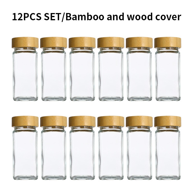 [Bamboo Cover] 12-piece set of seasonings bottle (including markers, stickers, funnels, brushes)