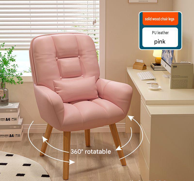 Pink-microfiber PU leather [solid wood rotating]-send pillow