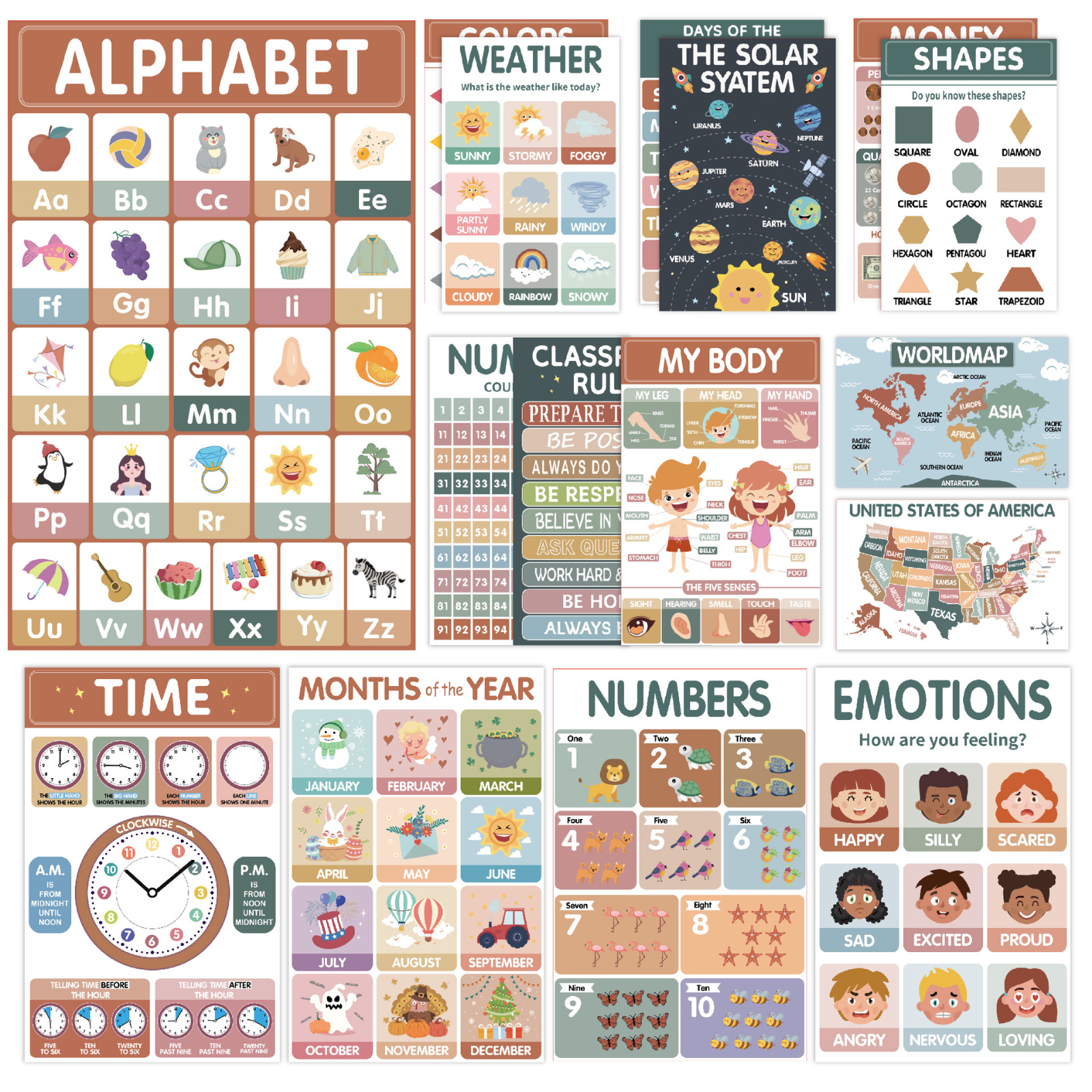 Er03-children's early education posters bohemian 18 sheets/set