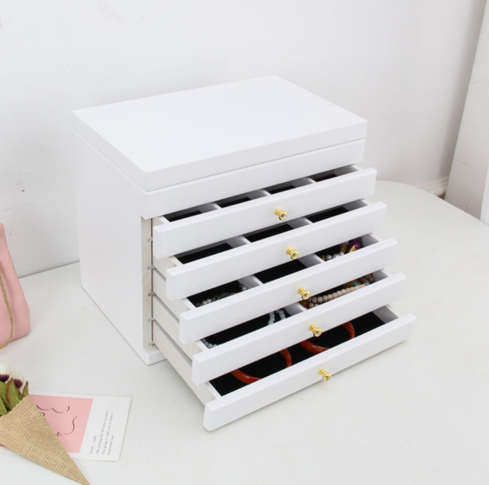 Five-drawer, six-tier flat storage unit [with mirror] - pure white
