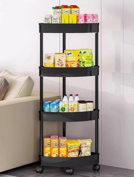 Four-layer bathroom tripod black (with wheels)