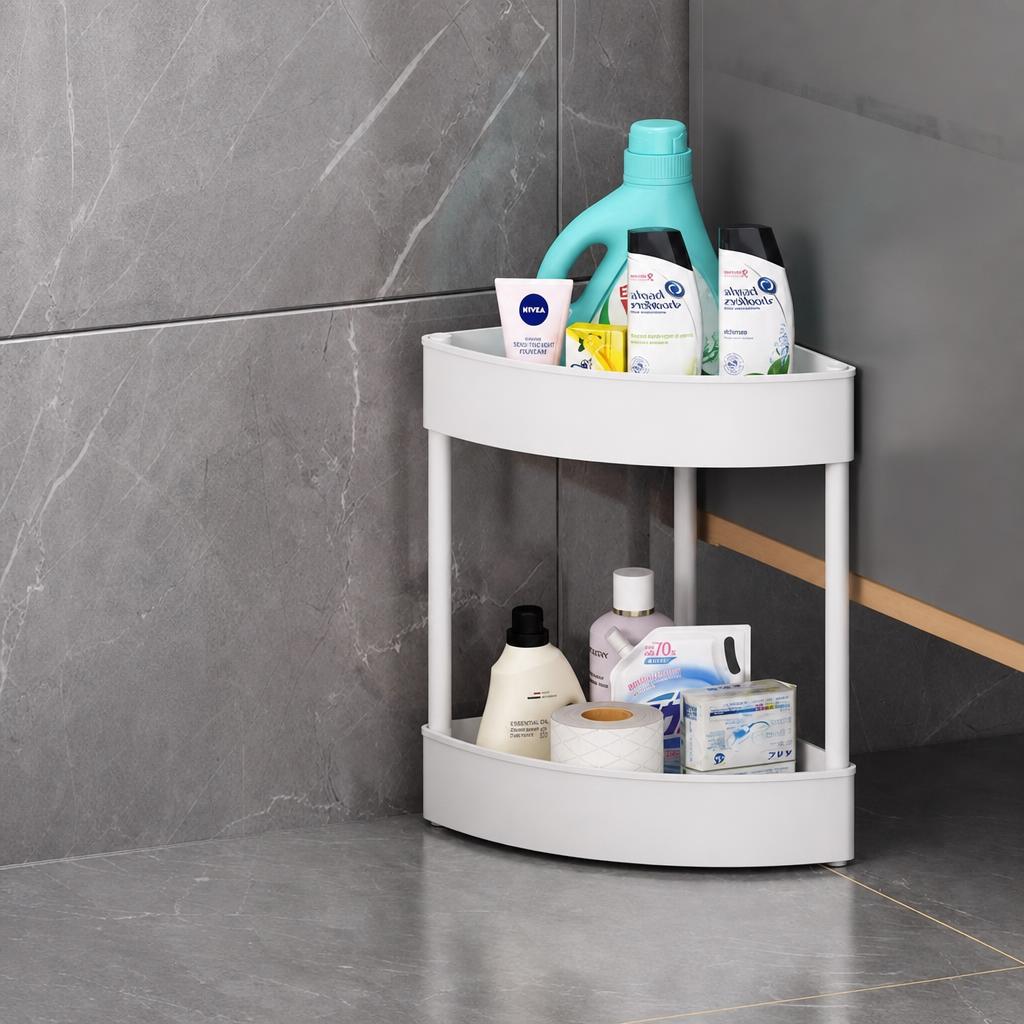 Two-layer bathroom tripod white (with wheels)
