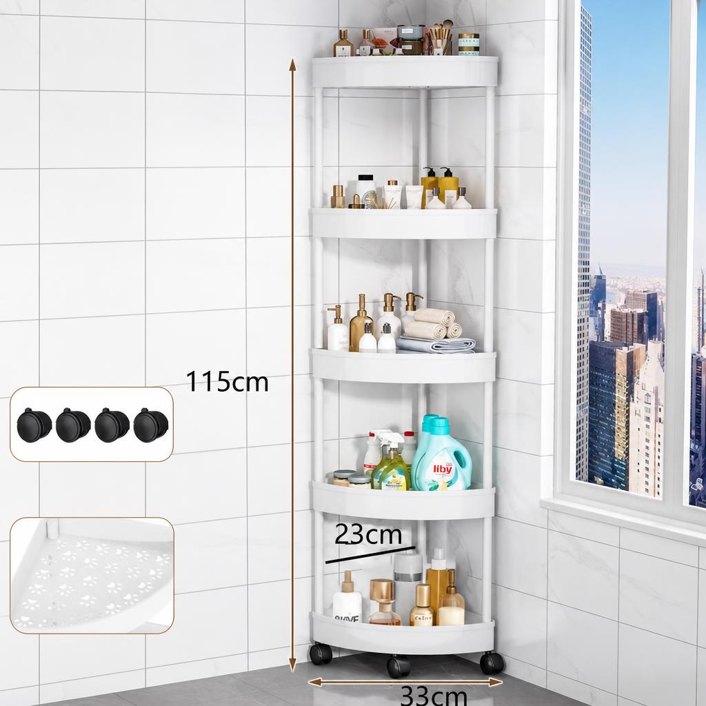 Five-layer bathroom tripod white (with wheels)