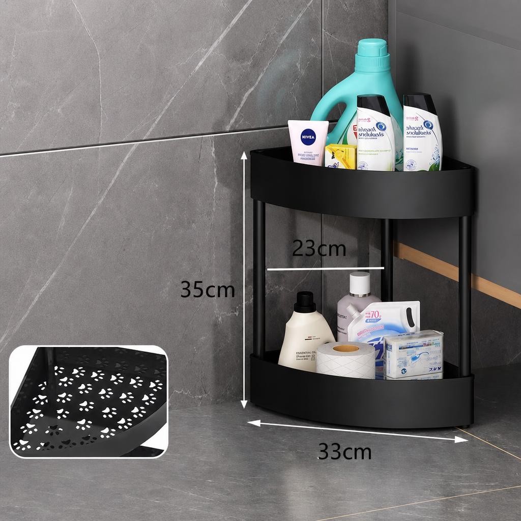 Two-layer bathroom tripod black (with wheels)