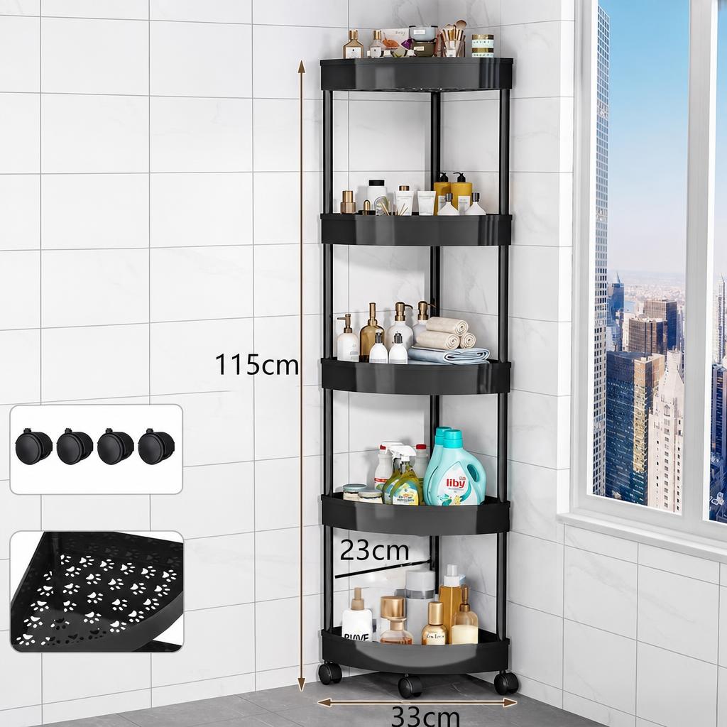 Five-layer bathroom tripod black (with wheels)