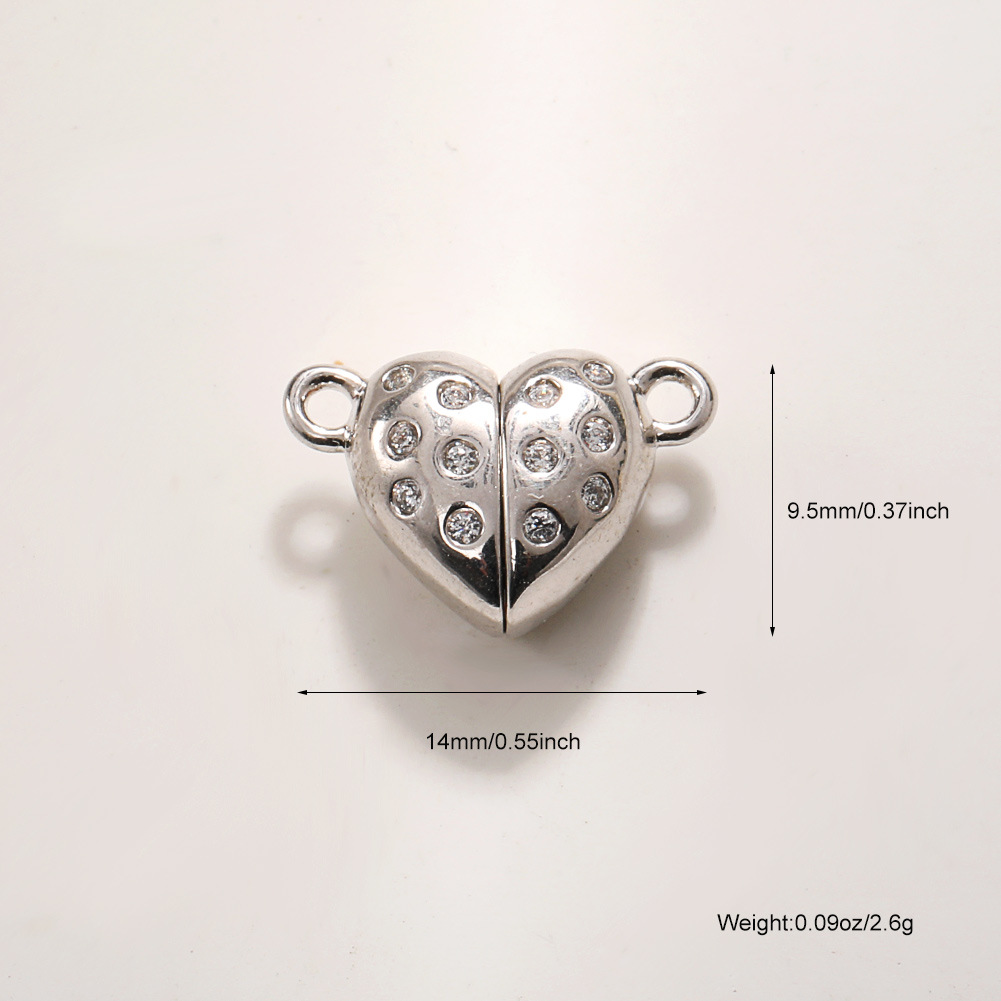 15:A987 platinum zircon magnetic detachable double hanging heart