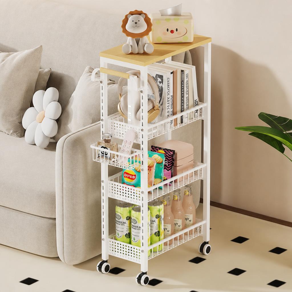 Four layers of white - wire type [with - up and down adjustable small basket]