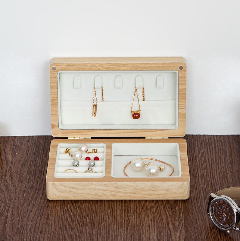 Wood color white velvet medium jewelry box