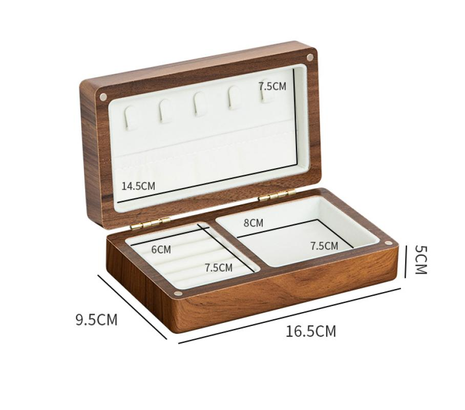 Black walnut color white velvet medium jewelry box