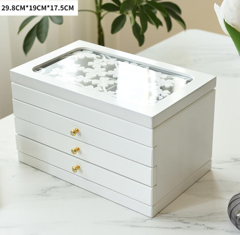 Three-drawer, four-tier, carved design, pure white