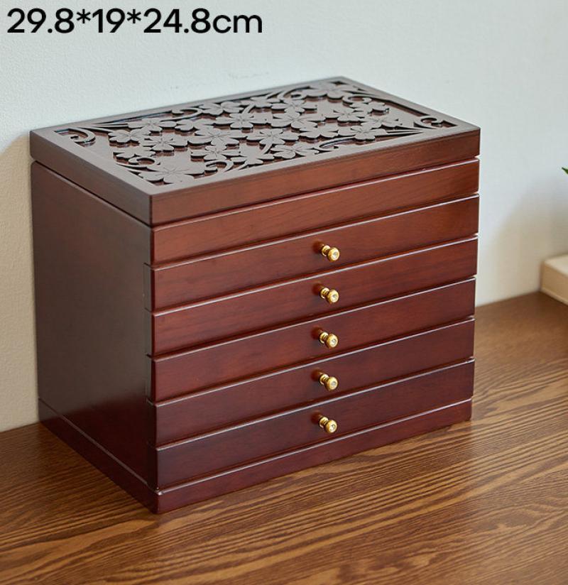 Five-drawer, six-tier carved dresser [with mirror] - walnut finish