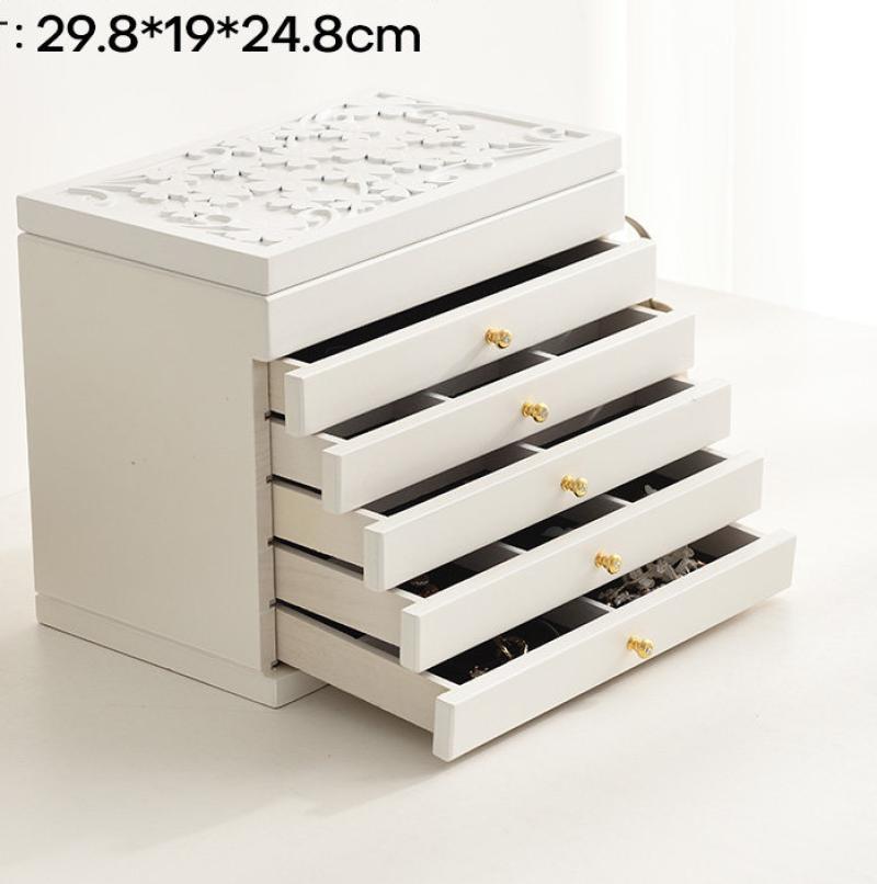 Five-drawer, six-tier, carved floral design [with mirror] - pure white