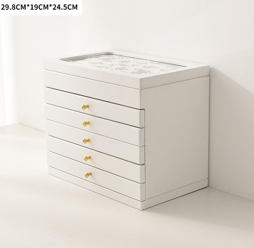Five-drawer, six-tier, carved design, pure white
