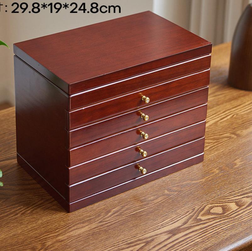 Five-drawer, six-tier flat storage unit [with mirror] - walnut finish