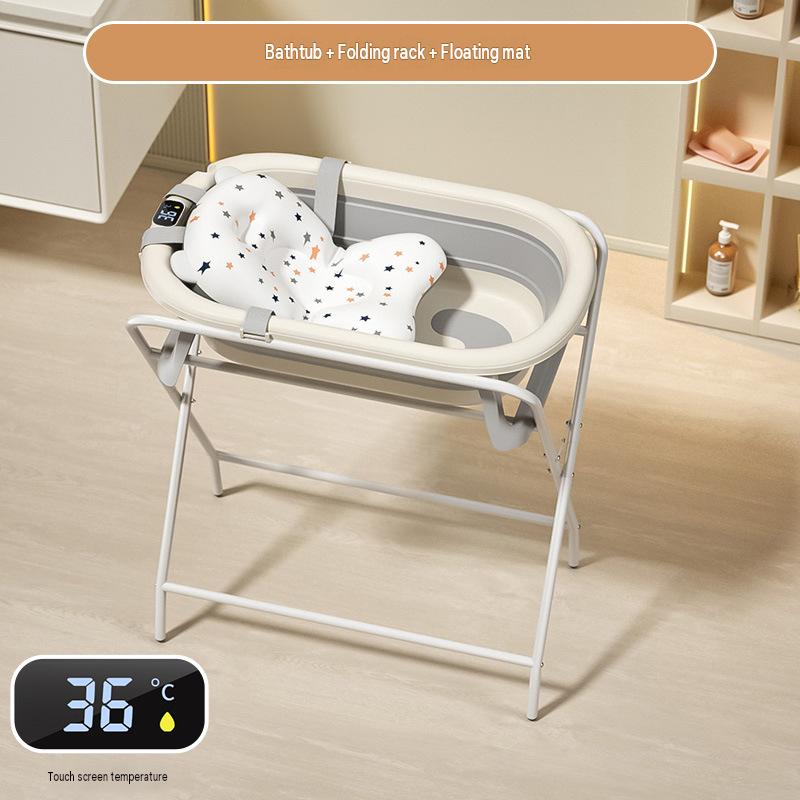 Temperature-sensor grey bathtub   floating mat   rack