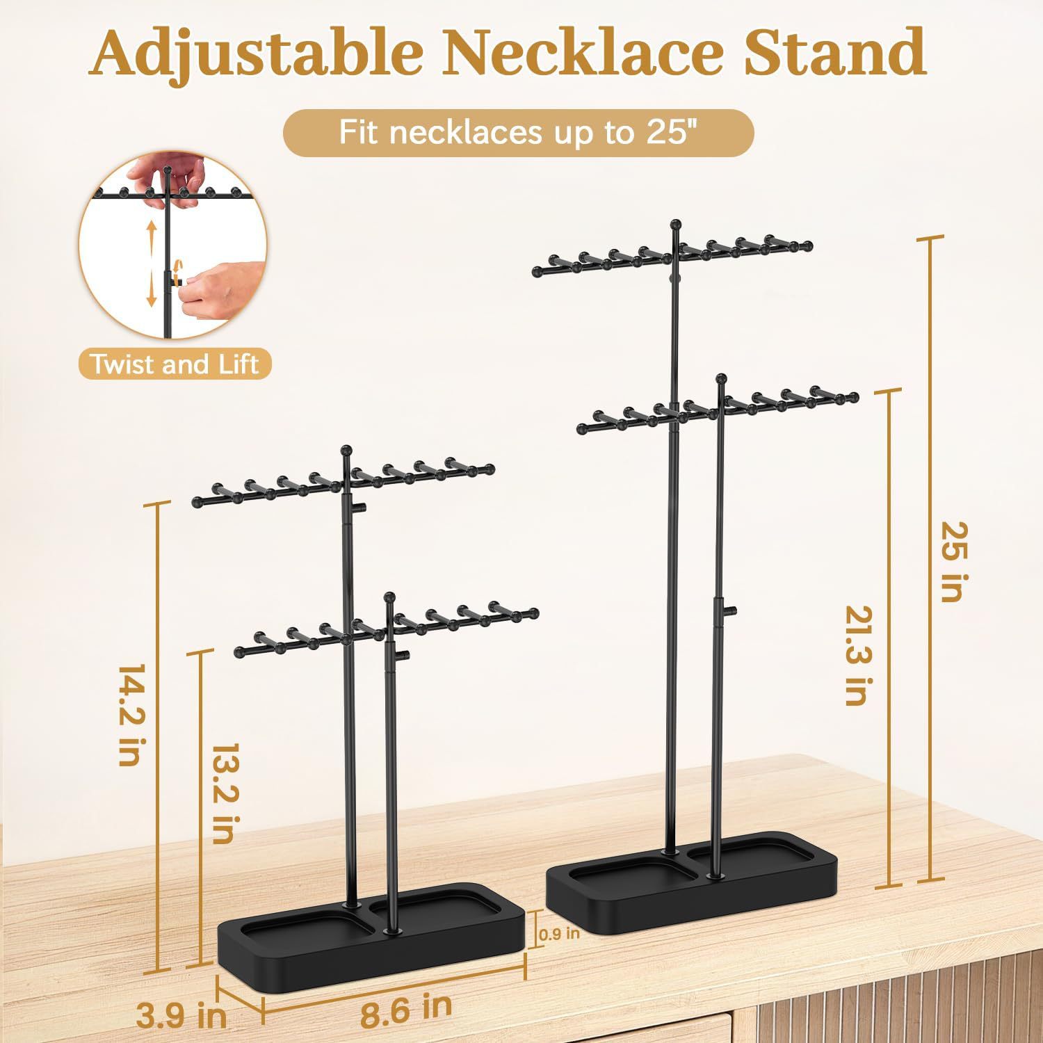 1:Telescopic double t jewelry stand black
