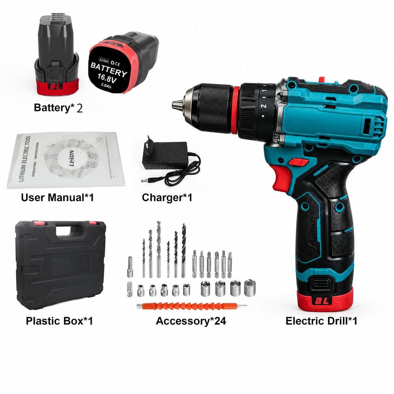 Impact Drill with 2 batteries and 1 charger