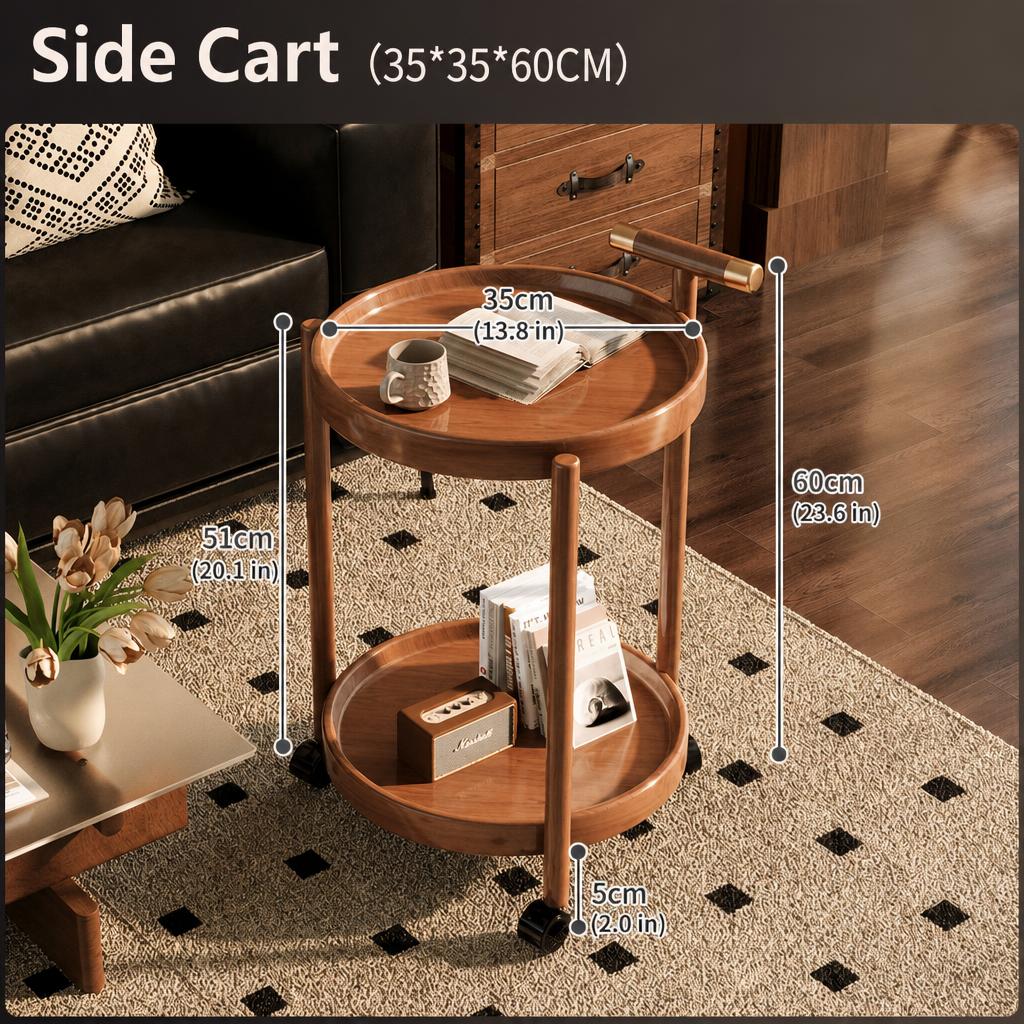 Double-layered disc side table with handle - removable [walnut color]