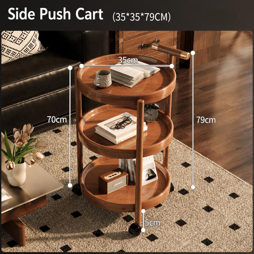 Three-layer disc side table with handle - removable [walnut color]