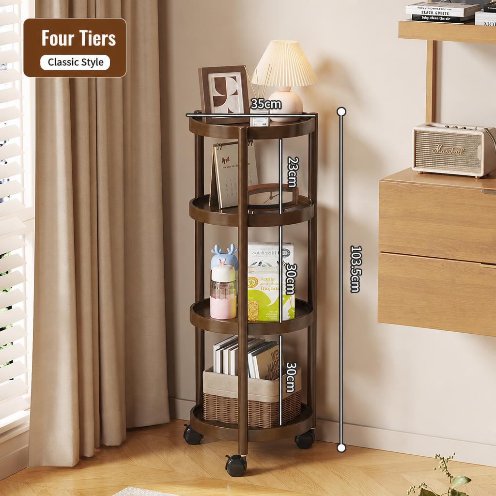 Handleless four-layer disc side table - removable [walnut color]