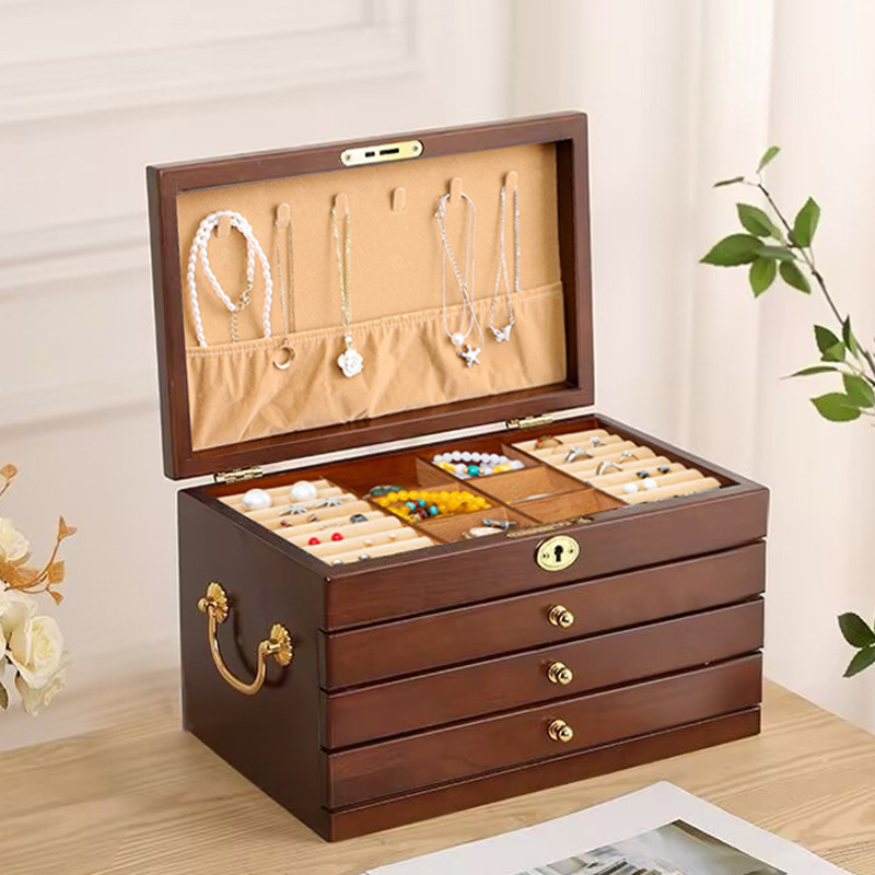 X784-4 walnut color rice velvet hook with lock and handle (30*20*17.5cm)