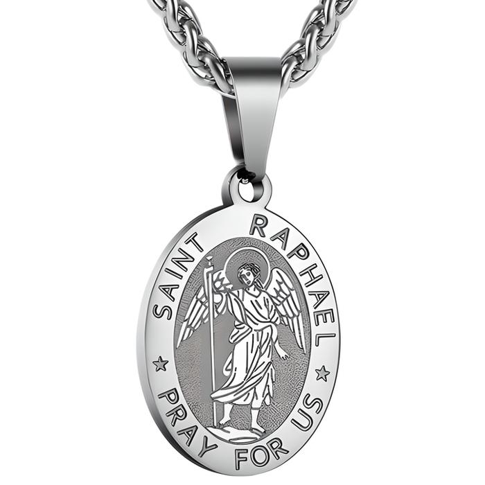 Saint raphael silver necklace