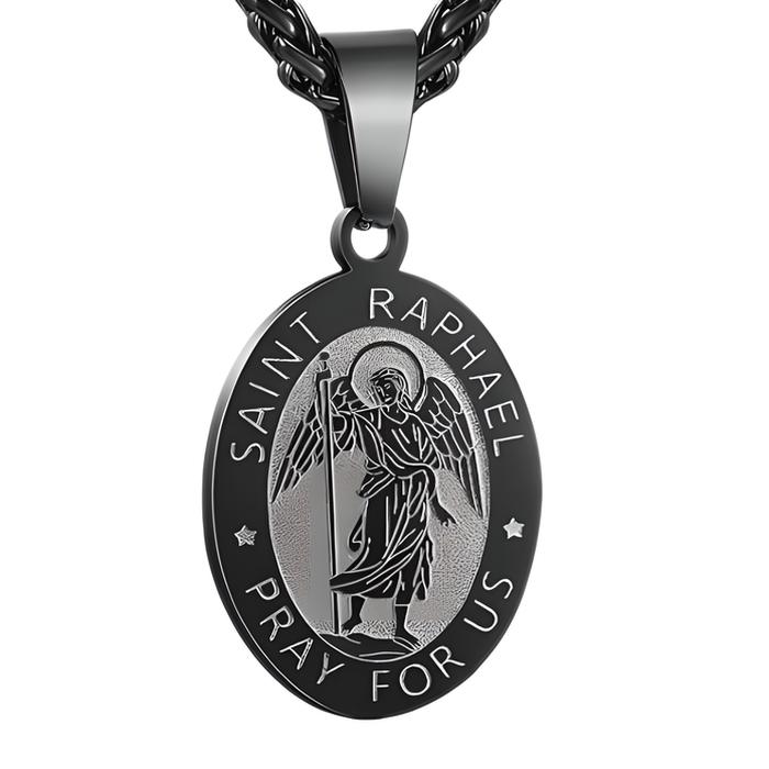 Saint raphael black necklace