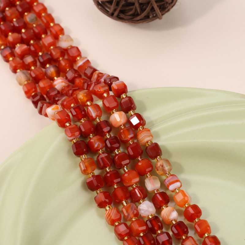 Red agate striped agate sugar cube hard drive cut