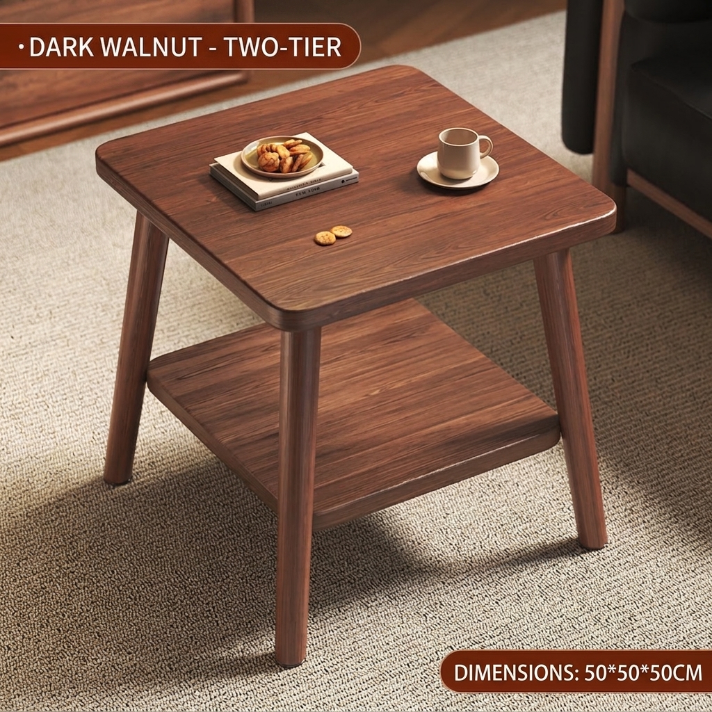 [two-layer square table with legs] black walnut 50*50*50