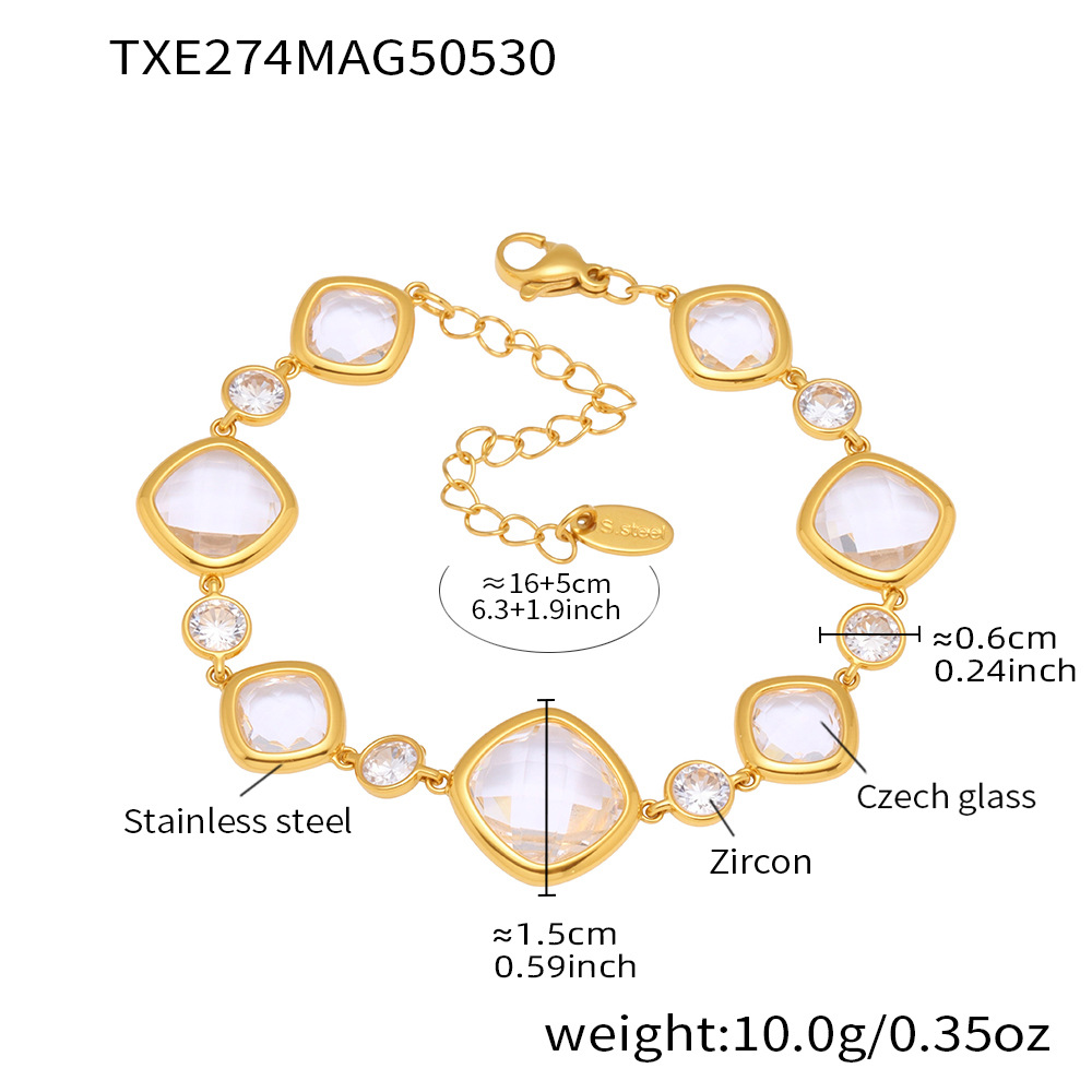 Txe274-gold white glass stone bracelet 16 and 5cm