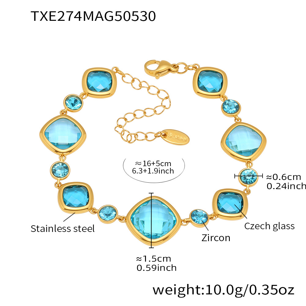 Txe274-gold blue glass stone bracelet 16 and 5cm