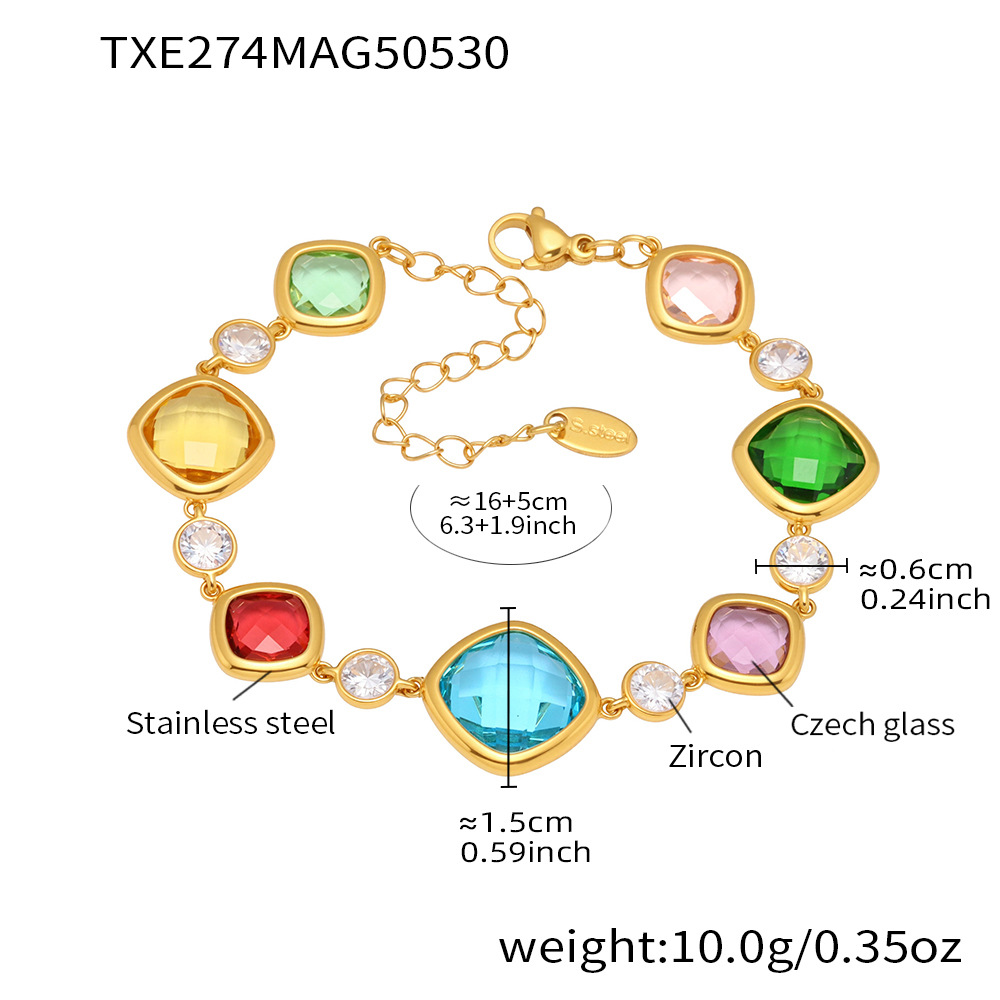 Txe274-gold mixed glass stone bracelet 16 and 5cm