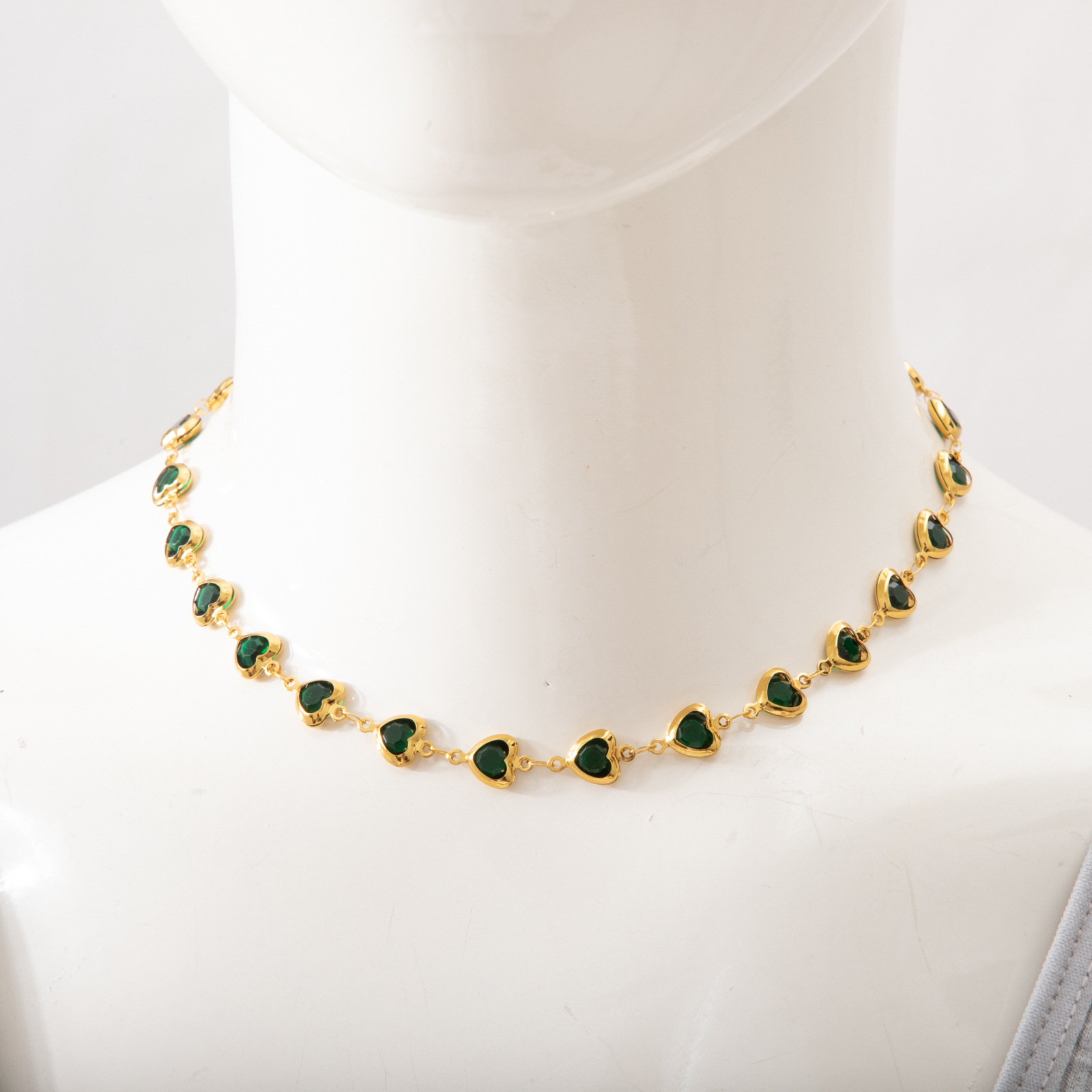 Gold green Necklace 40+5cm