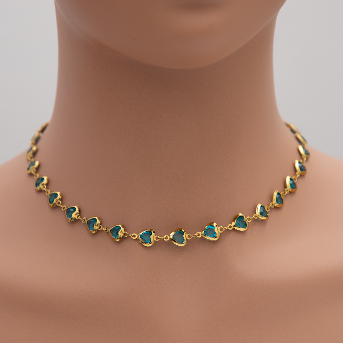 Gold   light blue Necklace 40+5cm