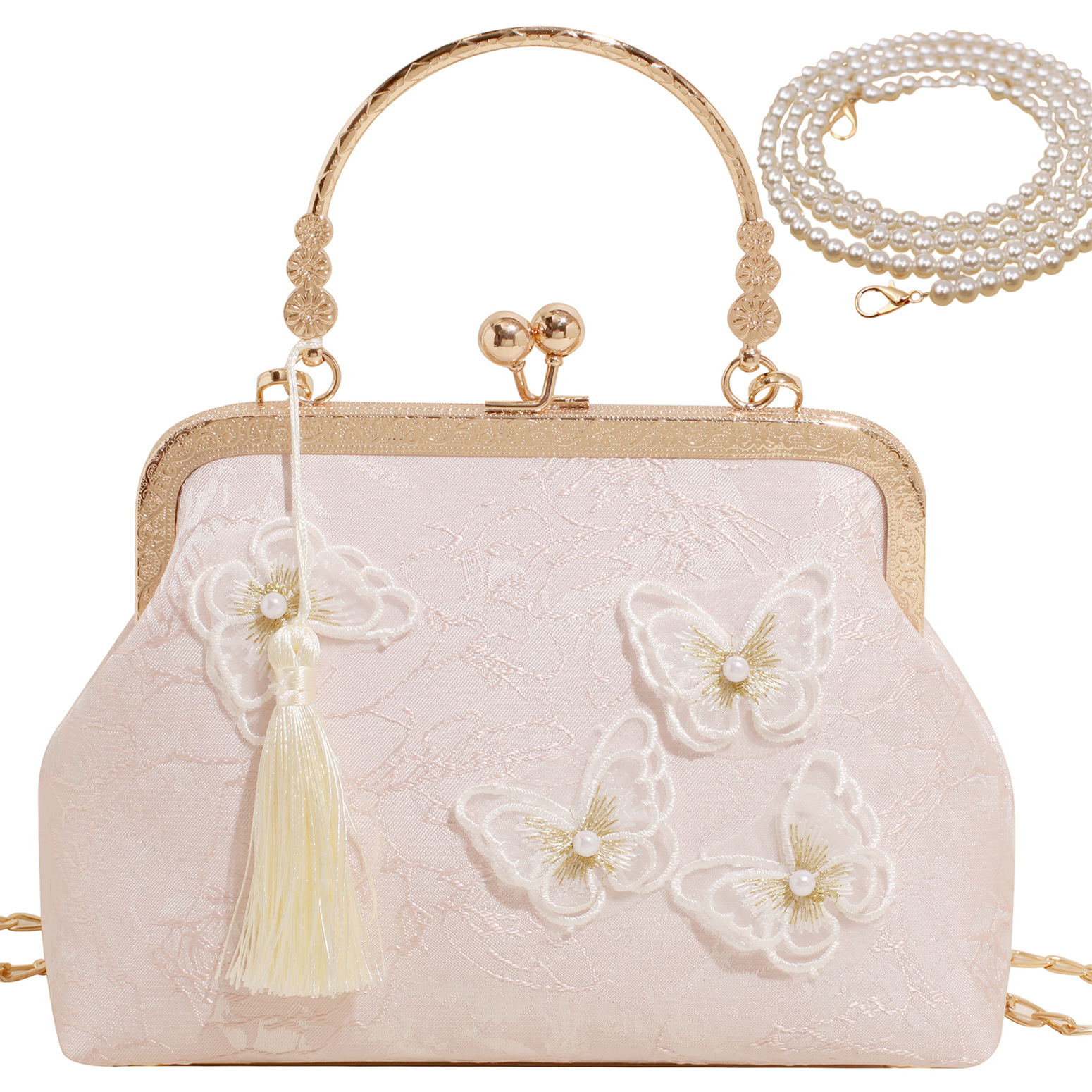 Pink butterfly with long pearl chain