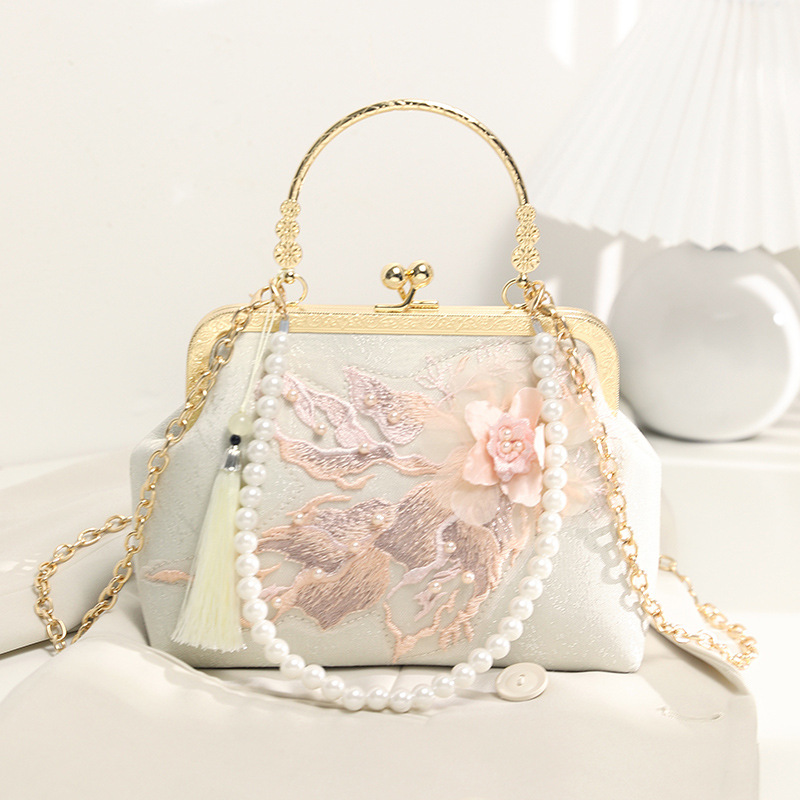 Pink flower - with pearls and diagonal hanging chain
