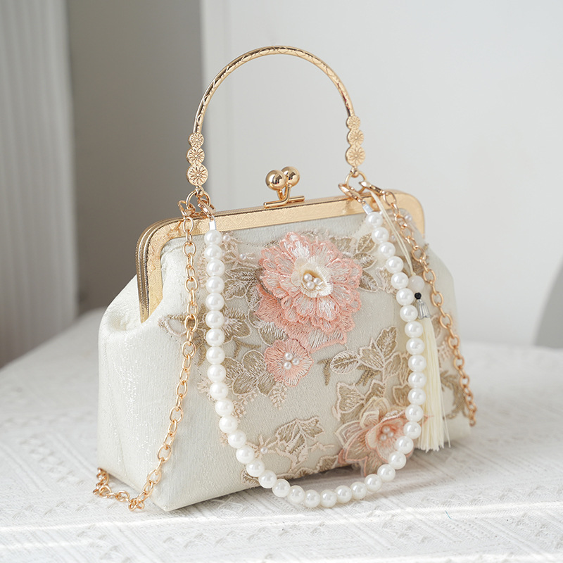 Pink flowers with pearls and chains
