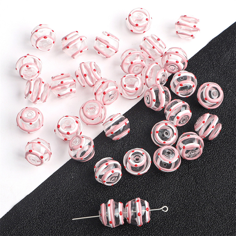 9:14mm water wave style pink and white circle 1 piece