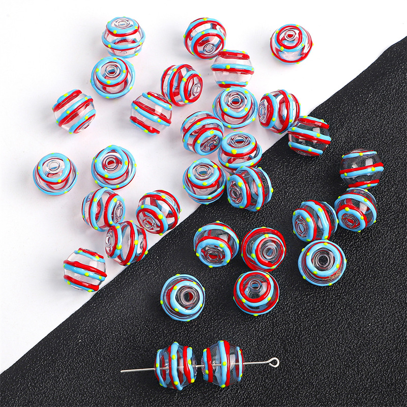 14:14mm water wave style red and blue circle 1 piece