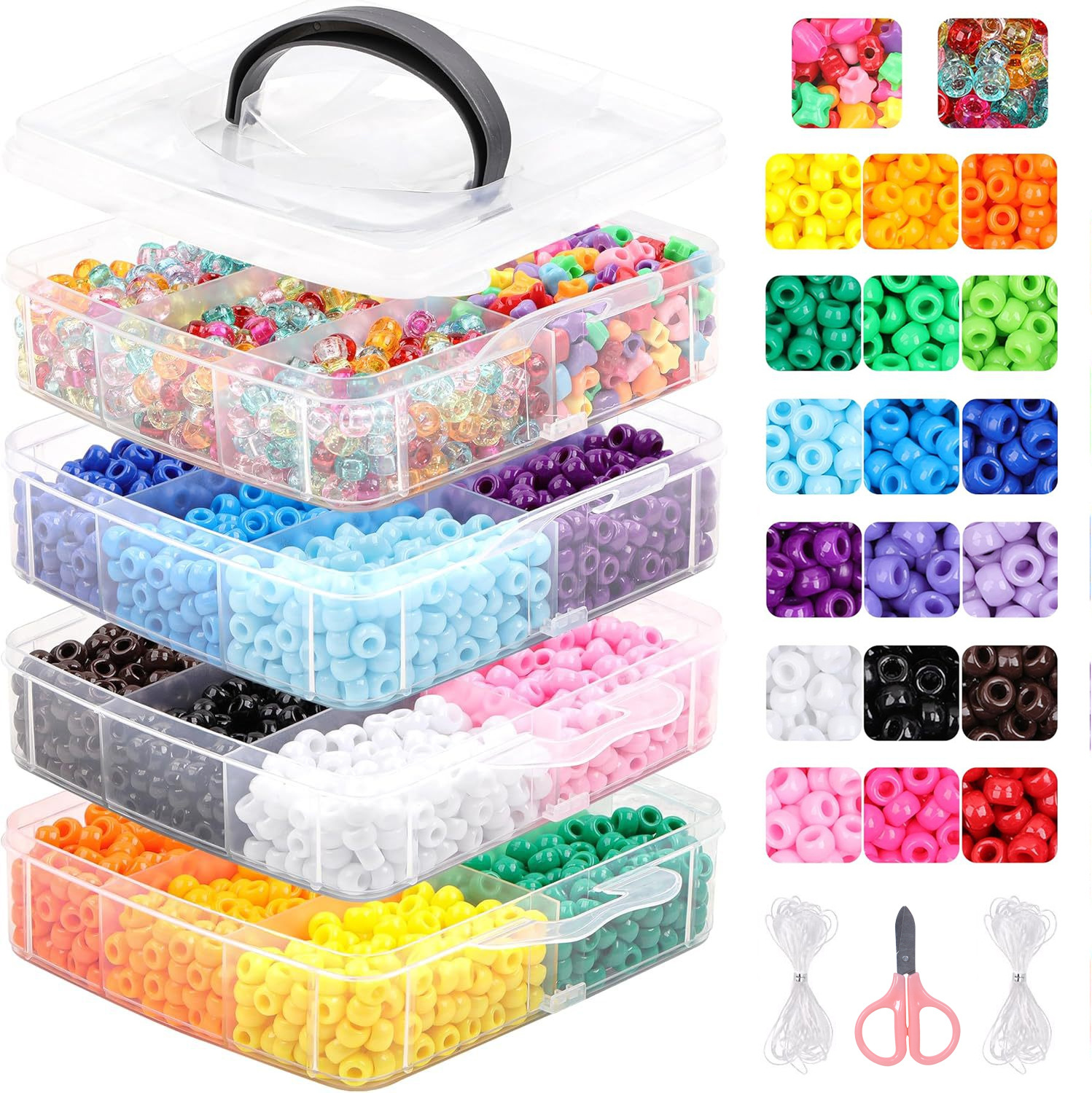 2:Four-layer barrel beads + elastic thread*2 pink scissors*1