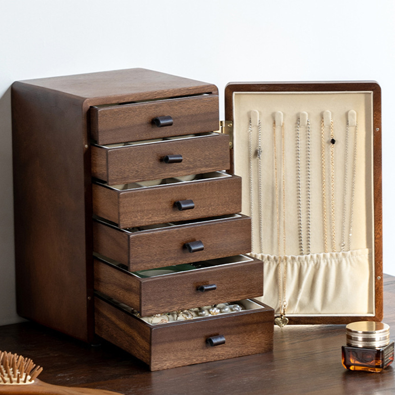 [walnut] six-layer jewelry box-walnut color