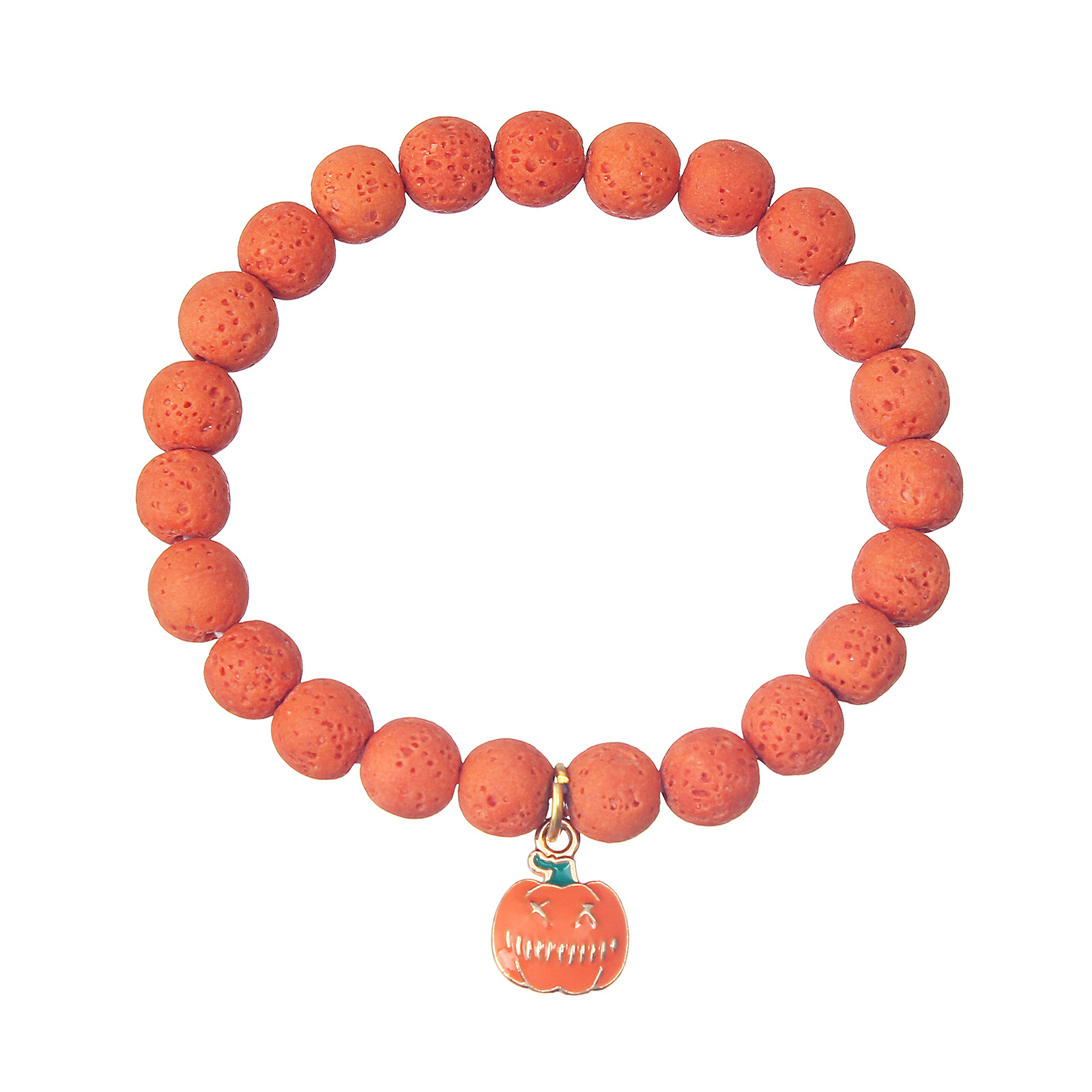 Small pumpkin pendant orange volcanic stone beaded