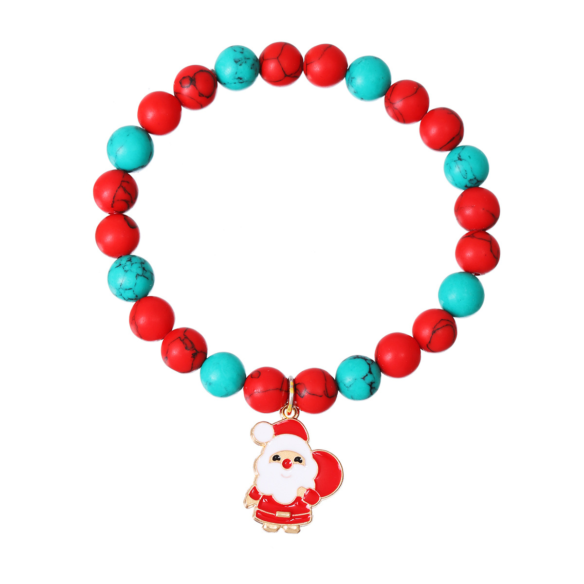 Santa Claus pendant Red Green Pine beaded bracelet