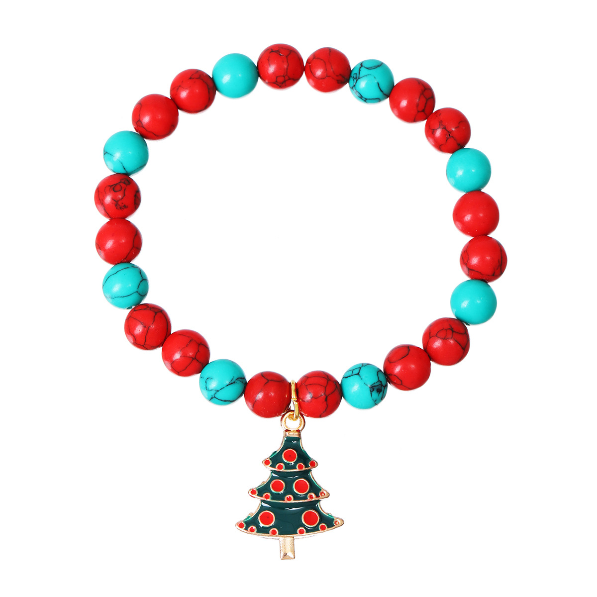 Christmas tree pendant Red Green Pine beaded brace