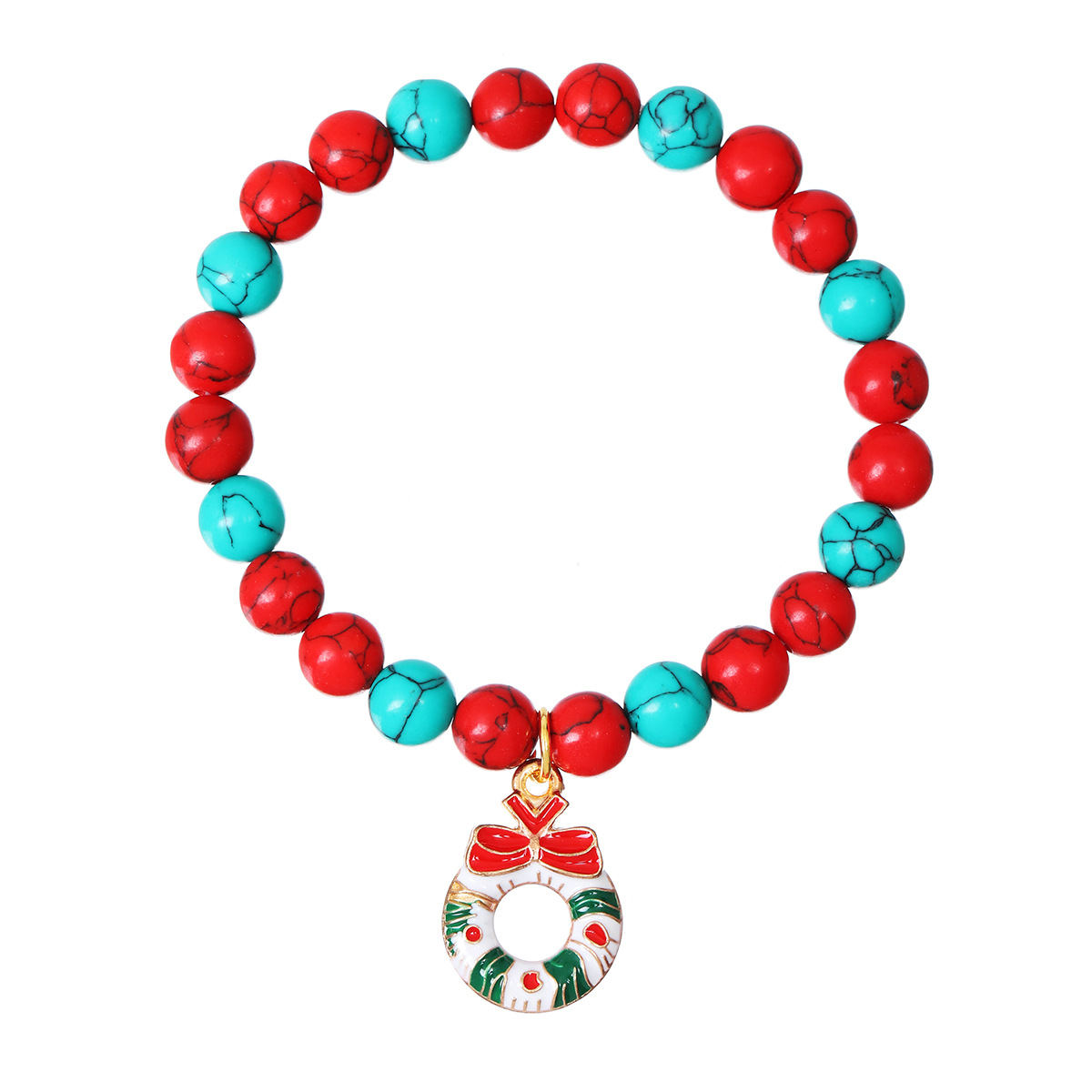 Christmas Garland B pendant Red Green Pine beaded