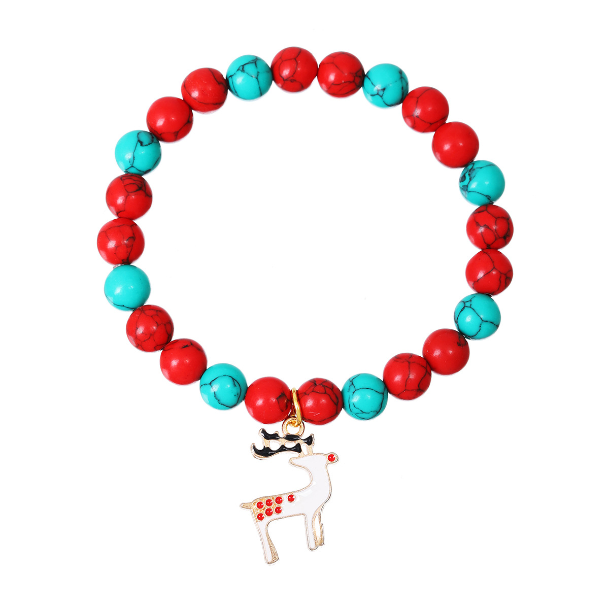 Christmas elk pendant Red Green Pine beaded bracel