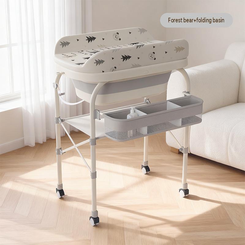 Whale-shaped foldable changing table with integrated wash basin