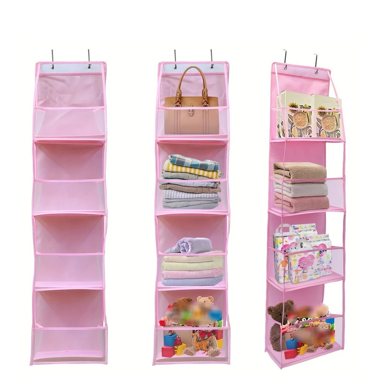 Pink mesh hanging bag [4 compartments]