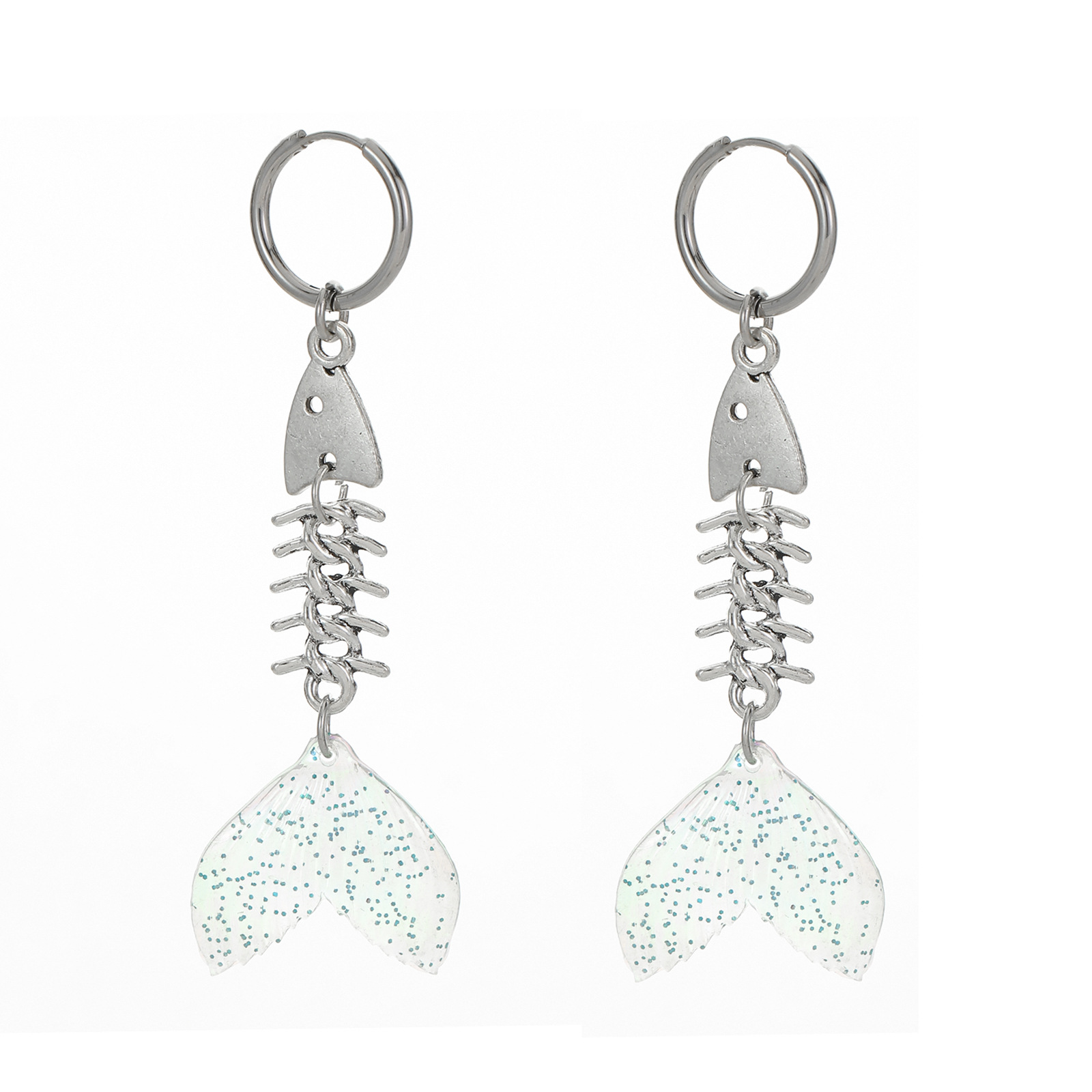 A pair of fishbone earrings light blue